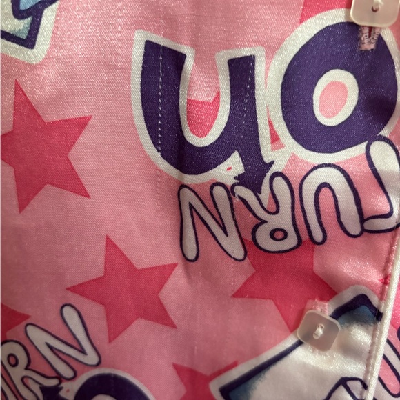Q&A pink mutli color graphic satin pajama set vintage Y2K size small - Picture 10 of 11
